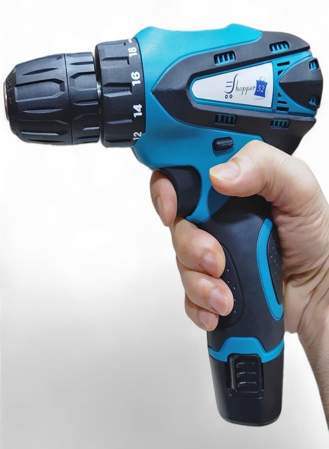 Shopper52 12V Cordless Drill - Blue | Compact DIY Drill for Wood & Metal | Includes 2 Li-ion Batteries, Keyless Chuck & Multi-Bit Set - Image 3